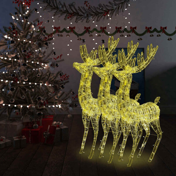 HomeDiscount-XXL Acrylic Christmas Reindeers 250 LED 3 pcs 180 cm Warm White