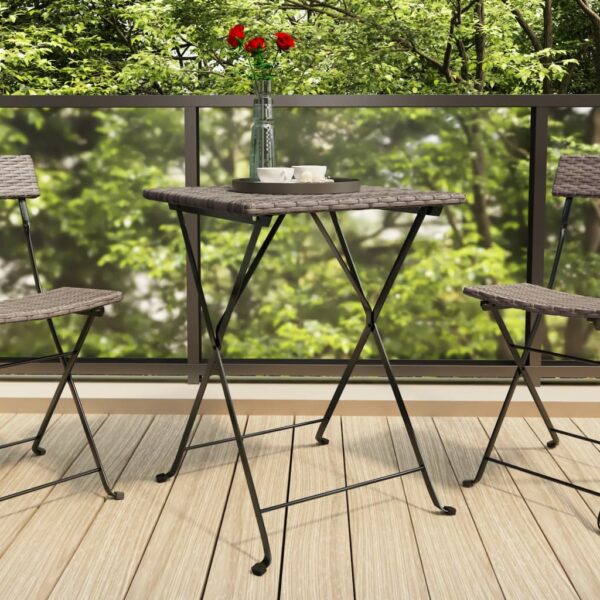 HomeDiscount-Folding Bistro Table Grey 55x54x71 cm Poly Rattan