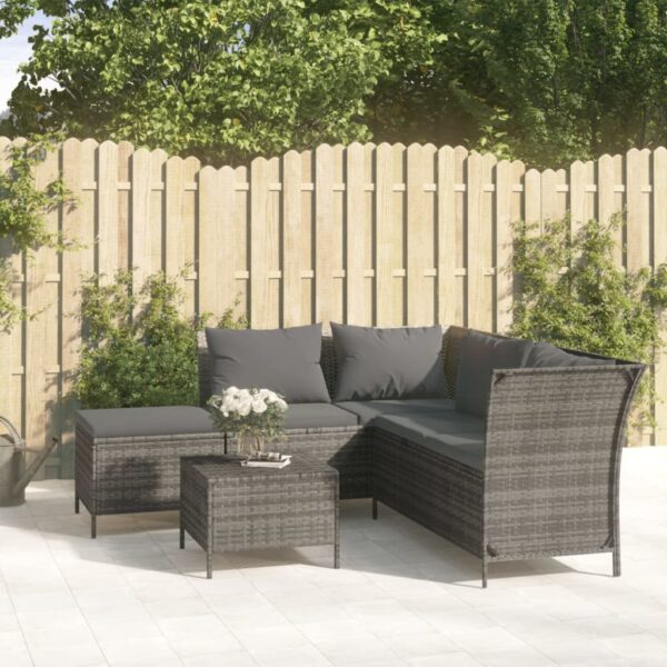 HomeDiscount-4 Piece Garden Lounge Set with Cushions Grey Poly Rattan