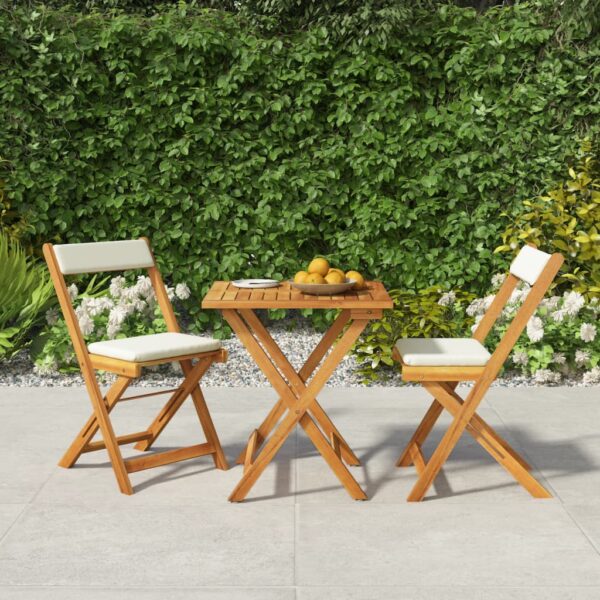 HomeDiscount-3 Piece Folding Bistro Set with Cushions Solid Wood Acacia