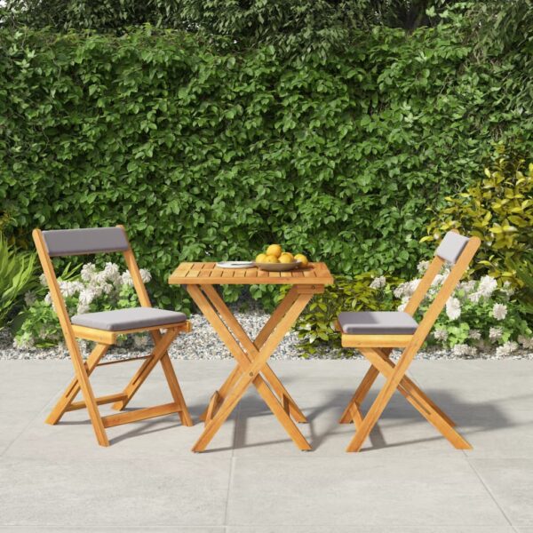 HomeDiscount-3 Piece Folding Bistro Set with Cushions Solid Wood Acacia