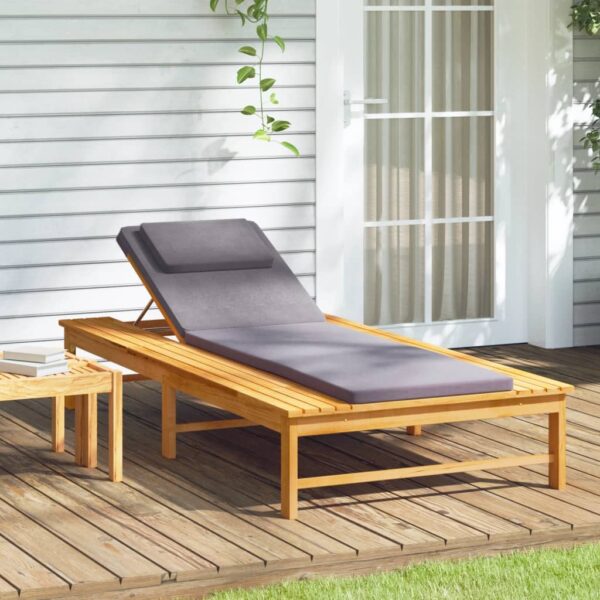 HomeDiscount-Sun Lounger with Dark Grey Cushion and Pillow Solid Wood Acacia