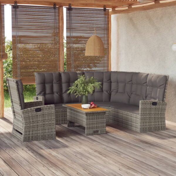 HomeDiscount-3 Piece Garden Lounge Set with Cushions Grey Poly Rattan