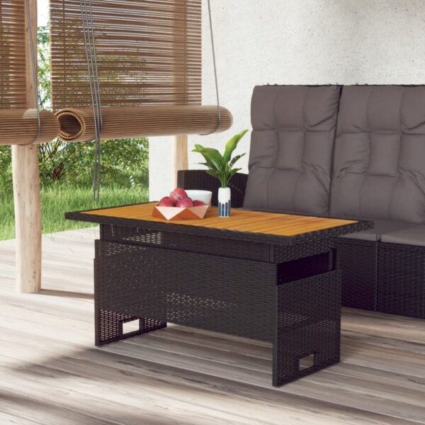 HomeDiscount-Garden Table Black 100x50x43/63 cm Solid Wood Acacia&Poly Rattan