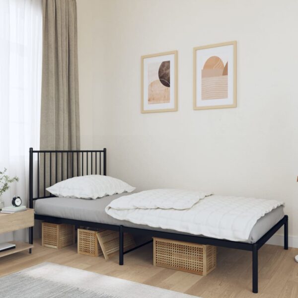 HomeDiscount-Metal Bed Frame without Mattress with Headboard Black 107x203 cm King Single