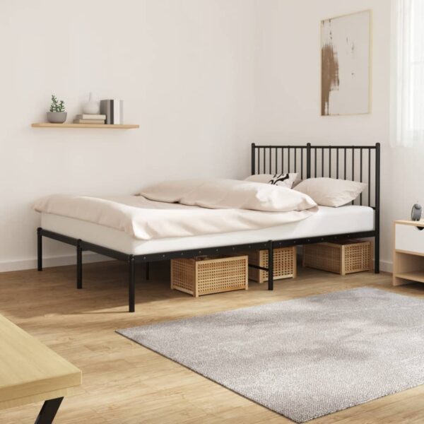 HomeDiscount-Metal Bed Frame without Mattress with Headboard Black 135x190 cm