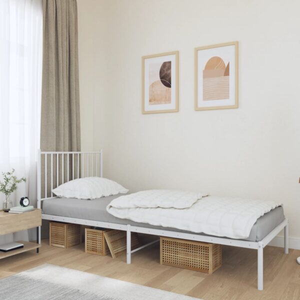 HomeDiscount-Metal Bed Frame without Mattress with Headboard White 90x190 cm