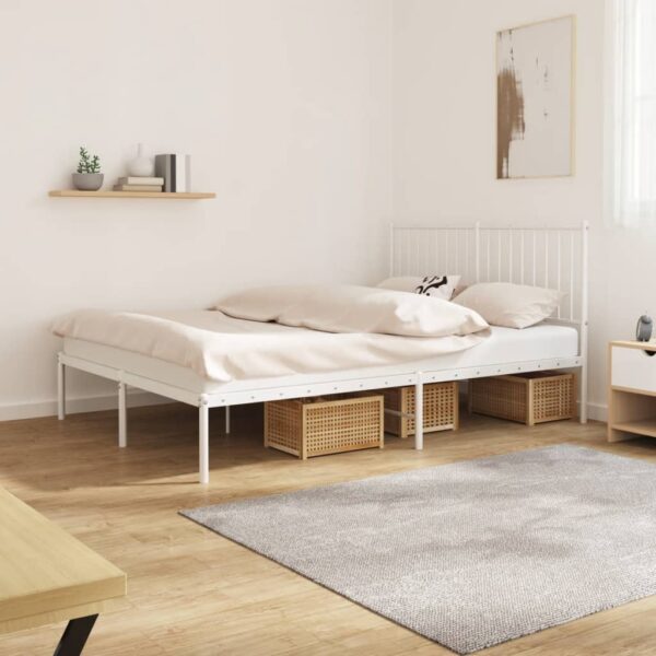 HomeDiscount-Metal Bed Frame without Mattress with Headboard White 135x190 cm