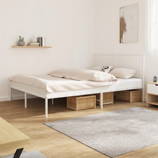 HomeDiscount-Metal Bed Frame without Mattress with Headboard White 150x200 cm