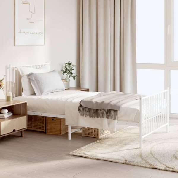 HomeDiscount-Metal Bed Frame without Mattress with Footboard White 90x190 cm