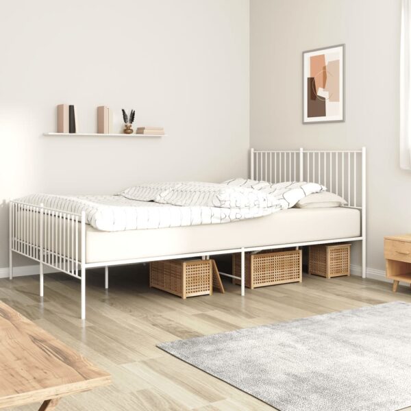 HomeDiscount-Metal Bed Frame without Mattress with Footboard White 150x200 cm