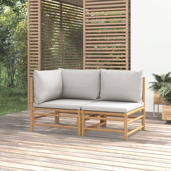 HomeDiscount-2 Piece Garden Lounge Set with Light Grey Cushions Bamboo