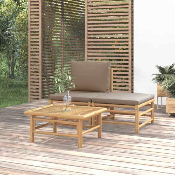 HomeDiscount-3 Piece Garden Lounge Set with Taupe Cushions Bamboo