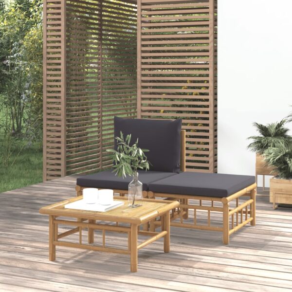 HomeDiscount-3 Piece Garden Lounge Set with Dark Grey Cushions Bamboo