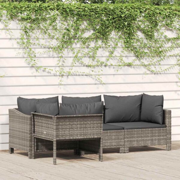 HomeDiscount-4 Piece Garden Lounge Set with Cushions Grey Poly Rattan