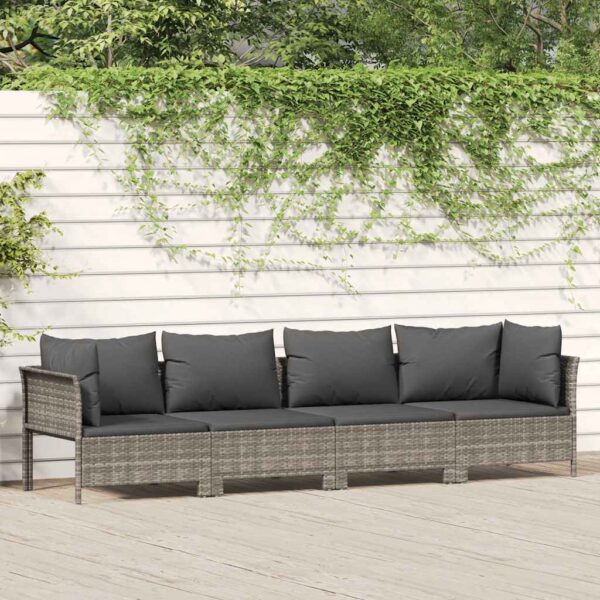 HomeDiscount-4 Piece Garden Lounge Set with Cushions Grey Poly Rattan