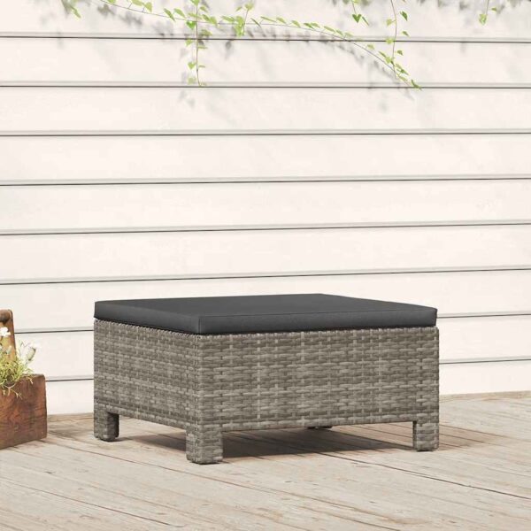 HomeDiscount-Garden Footrest with Cushion Grey Poly Rattan