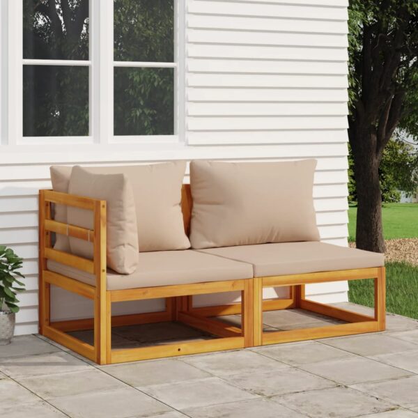 HomeDiscount-2 Piece Garden Sofa Set with Cushions Solid Wood Acacia