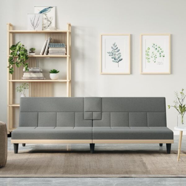 HomeDiscount-Sofa Bed with Cup Holders Dark Grey Fabric