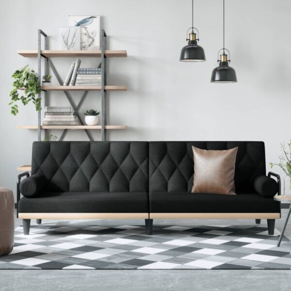 HomeDiscount-Sofa Bed with Armrests Black Fabric