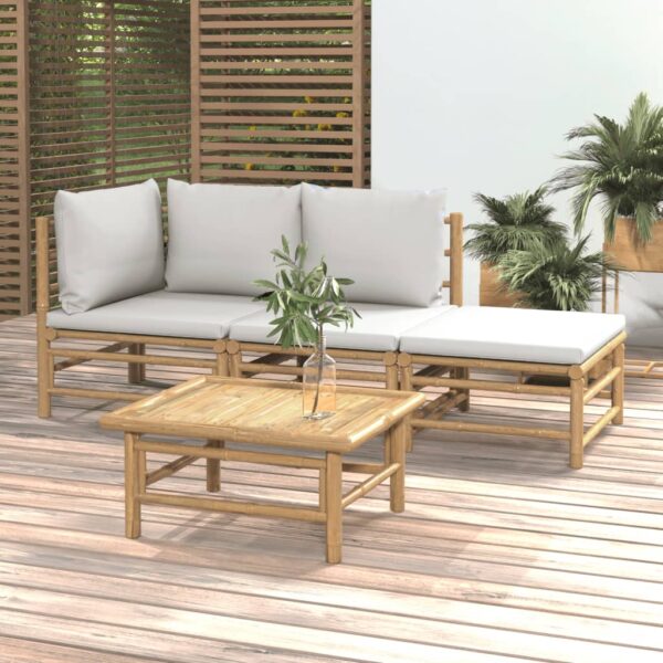 HomeDiscount-4 Piece Garden Lounge Set with Light Grey Cushions Bamboo