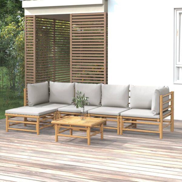 HomeDiscount-6 Piece Garden Lounge Set with Light Grey Cushions Bamboo