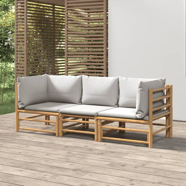 HomeDiscount-3 Piece Garden Lounge Set with Light Grey Cushions Bamboo