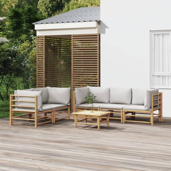 HomeDiscount-6 Piece Garden Lounge Set with Light Grey Cushions Bamboo