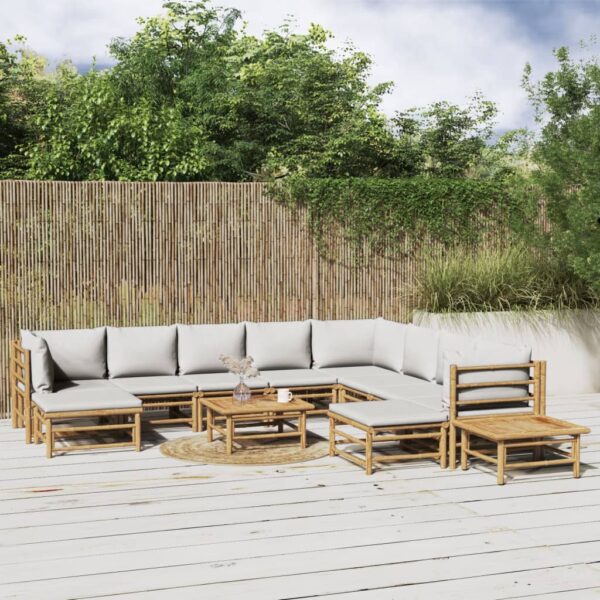 HomeDiscount-12 Piece Garden Lounge Set with Light Grey Cushions Bamboo