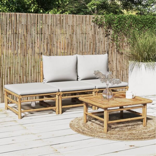 HomeDiscount-4 Piece Garden Lounge Set with Light Grey Cushions Bamboo