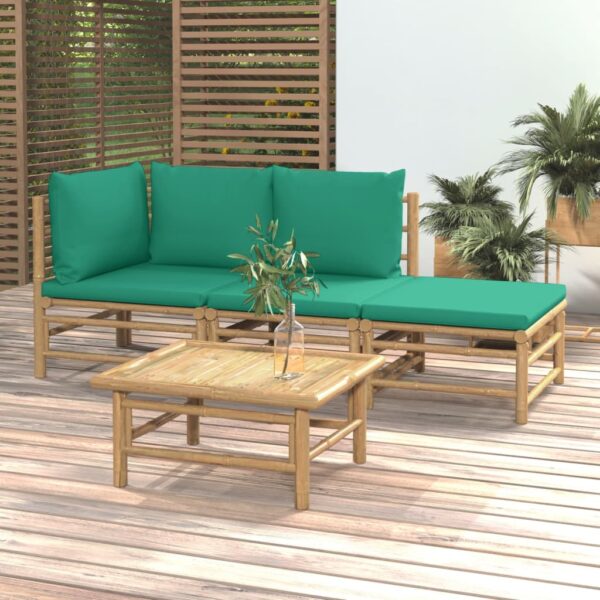 HomeDiscount-4 Piece Garden Lounge Set with Green Cushions  Bamboo