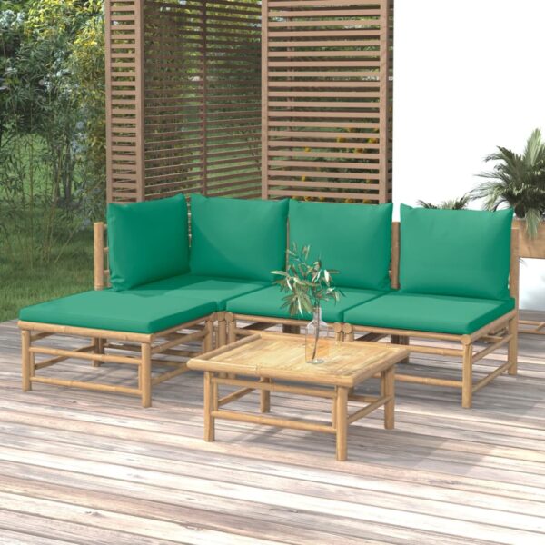 HomeDiscount-5 Piece Garden Lounge Set with Green Cushions  Bamboo