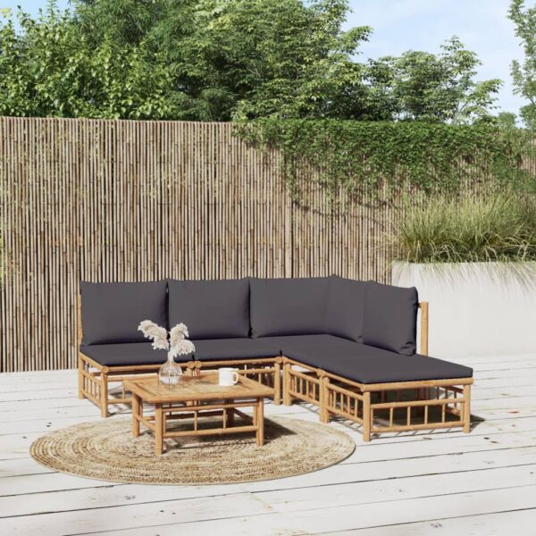 HomeDiscount-6 Piece Garden Lounge Set with Dark Grey Cushions  Bamboo