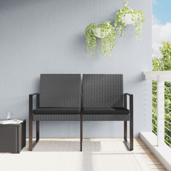 HomeDiscount-2-Seater Garden Bench with Cushions Dark Grey PP Rattan