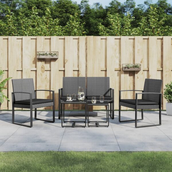 HomeDiscount-5 piece Garden Dining Set with Cushions Dark Grey PP Rattan