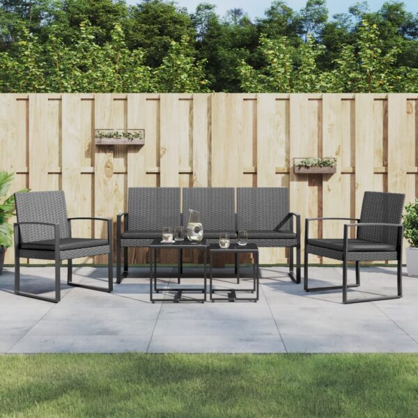 HomeDiscount-5 piece Garden Dining Set with Cushions Dark Grey PP Rattan