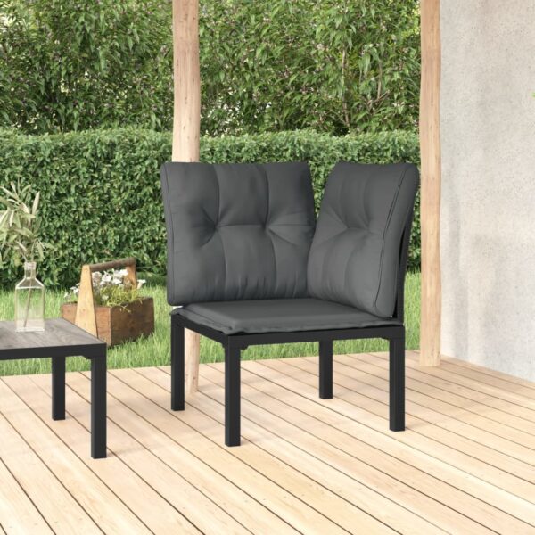 HomeDiscount-Garden Corner Chair with Cushions Black and Grey Poly Rattan