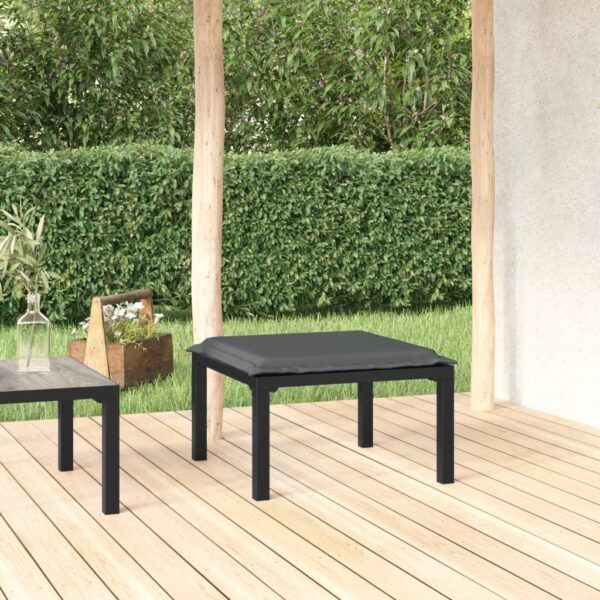 HomeDiscount-Garden Footstool with Cushion Black and Grey Poly Rattan