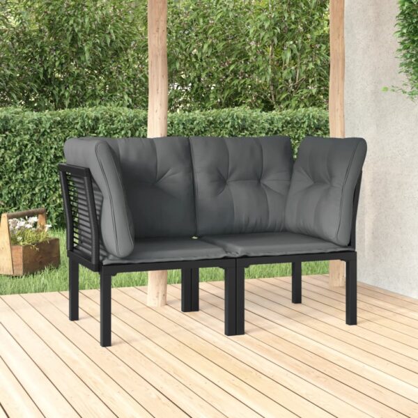 HomeDiscount-Garden Corner Chairs with Cushions 2 pcs Black&Grey Poly Rattan