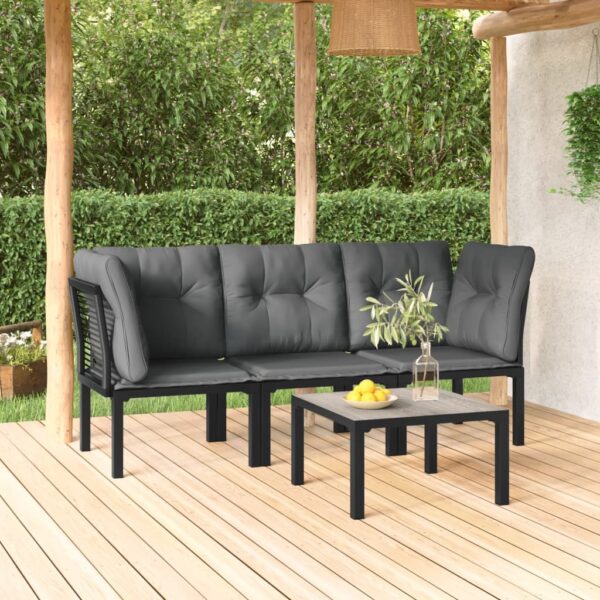 HomeDiscount-4 Piece Garden Lounge Set Black and Grey Poly Rattan