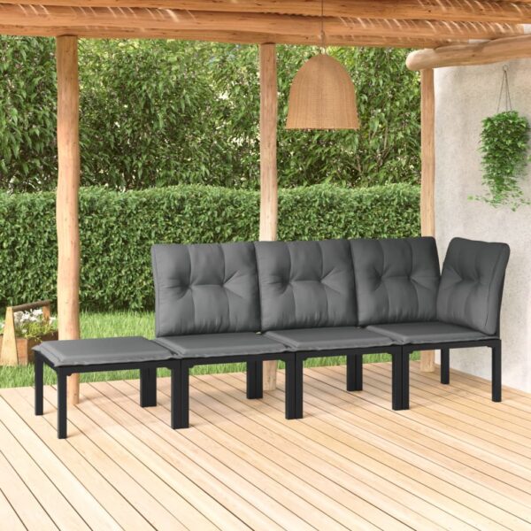 HomeDiscount-4 Piece Garden Lounge Set Black and Grey Poly Rattan