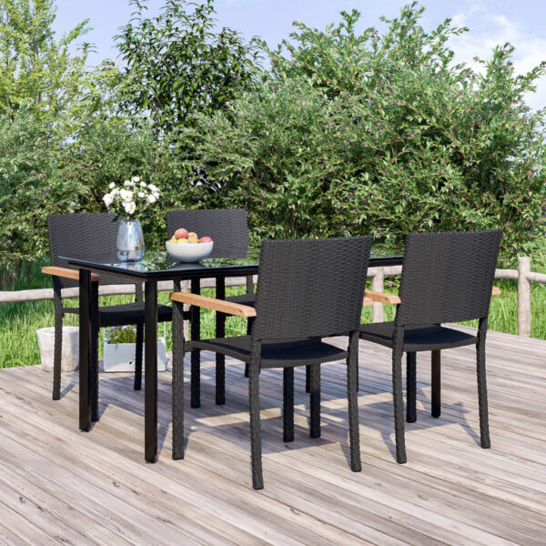 HomeDiscount-5 Piece Garden Dining Set Black Poly Rattan