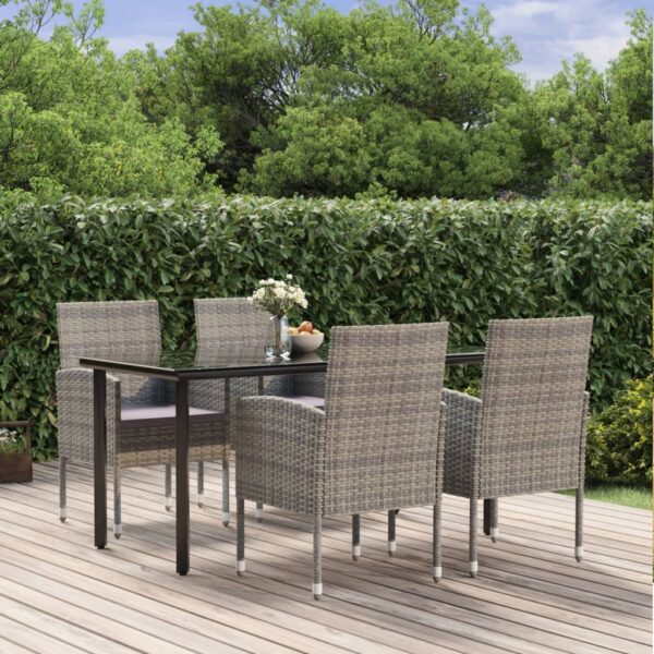 HomeDiscount-5 Piece Garden Dining Set with Cushions Anthracite Poly Rattan