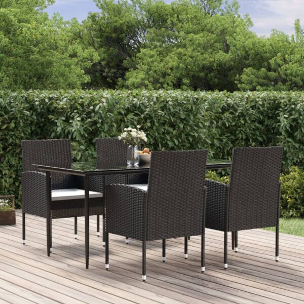 HomeDiscount-5 Piece Garden Dining Set with Cushions Black Poly Rattan