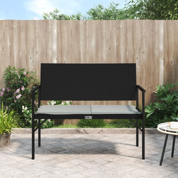 HomeDiscount-2-Seater Garden Bench with Cushion Black Poly Rattan