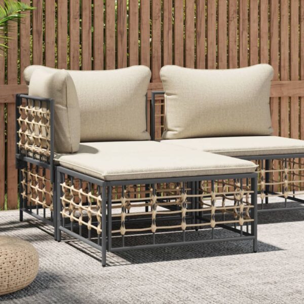 HomeDiscount-Garden Footstool with Beige Cushion Poly Rattan