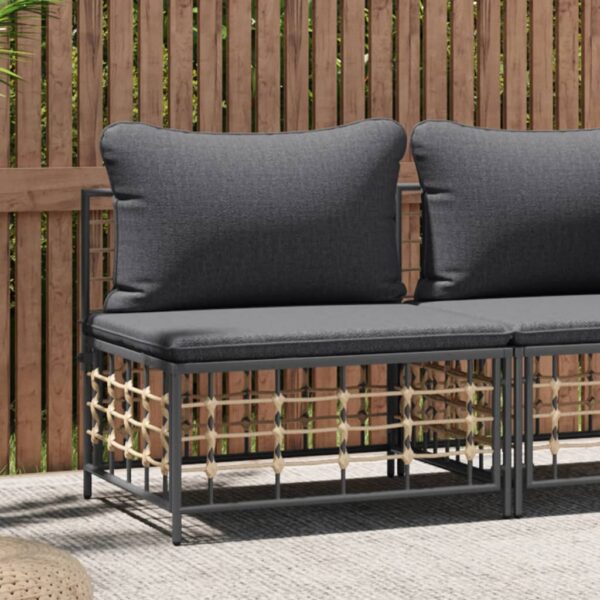 HomeDiscount-Garden Middle Sofa with Dark Grey Cushions Poly Rattan