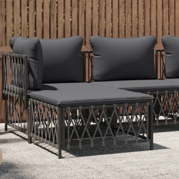 HomeDiscount-Garden Footstool with Cushion Anthracite Woven Fabric