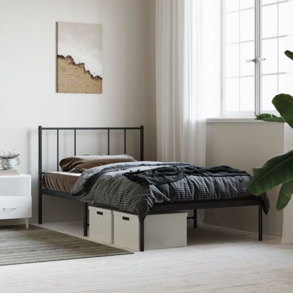 HomeDiscount-Metal Bed Frame without Mattress with Headboard Black 107x203 cm King Single