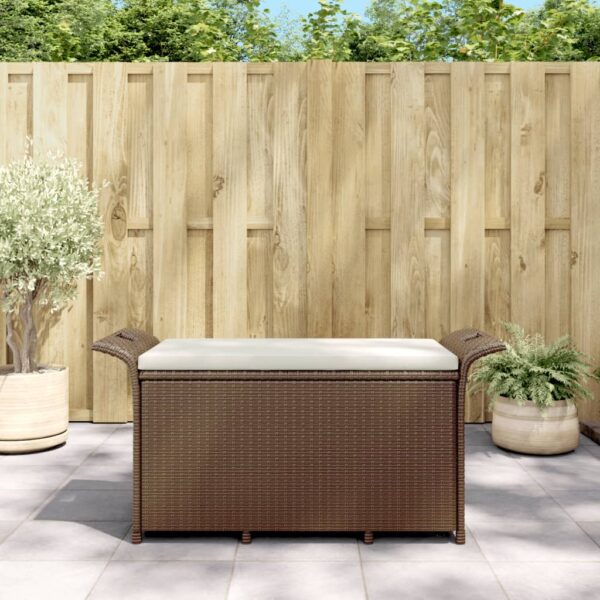 HomeDiscount-Garden Bench with Cushion Brown 116x46x57 cm Poly Rattan